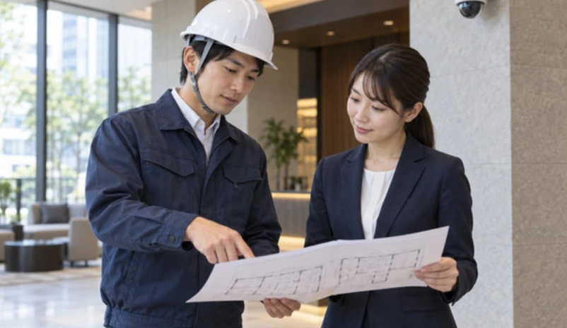 現場で図面を確認するイメージ